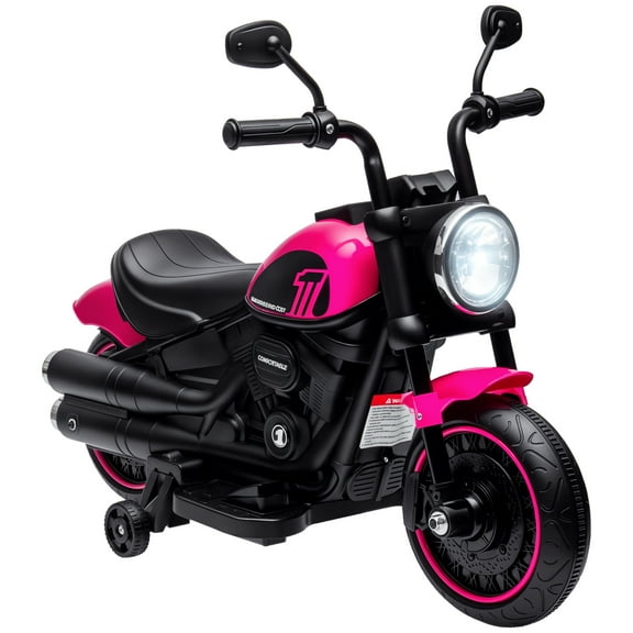 HMYG 6V Motorcycle with Training Wheels and Headlight, Ages 18-48 Months, Pink