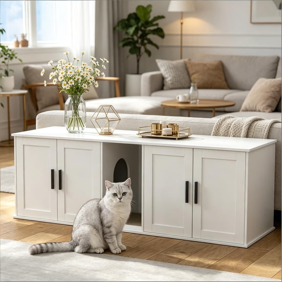 HMYG Multifunctional Cat Litter Box Furniture,Enclosure,Hidden Litter Box
