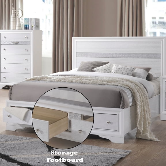 HMYG Queen Bed with Storage, White High Gloss