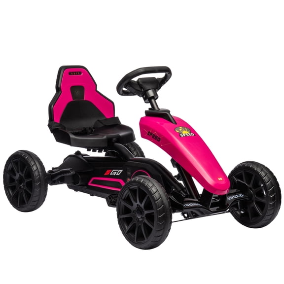 HMYG Pedal Go Kart with Swing Axle and Shock-Absorbing Wheels, Ages 3-8, Pink
