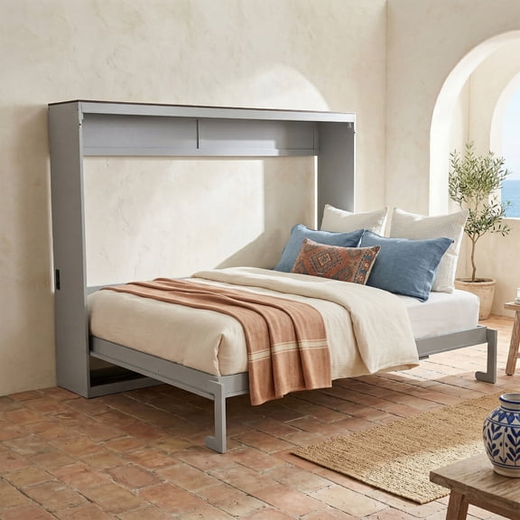 HMYG Queen Wall Bed with USB Ports, Gray