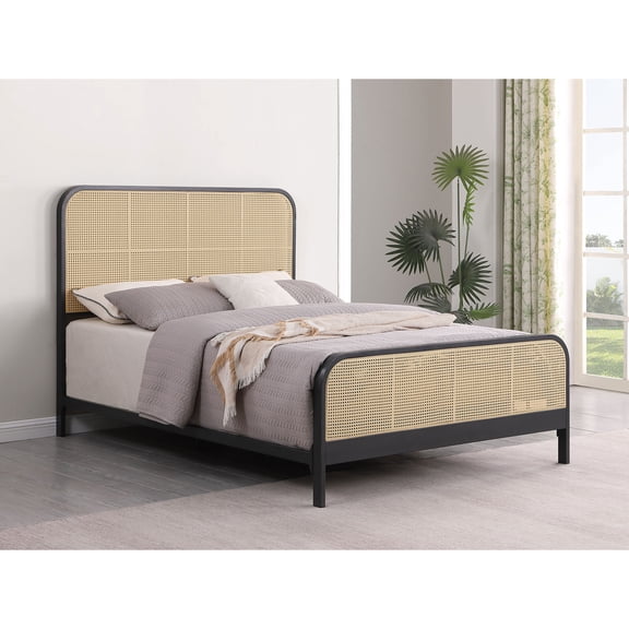 HMYG Randall Black Open Cane Webbing Metal Queen Bed