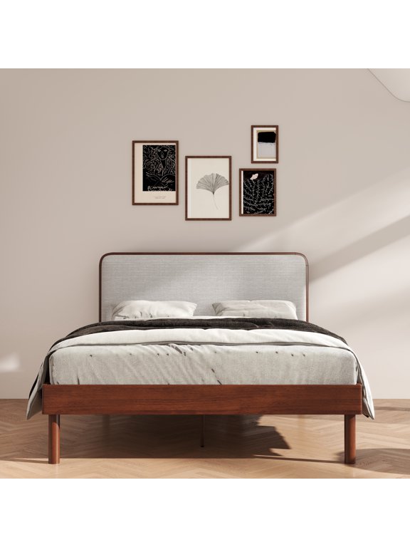 Rubberwood Platform Bed, Natural Walnut, Queen