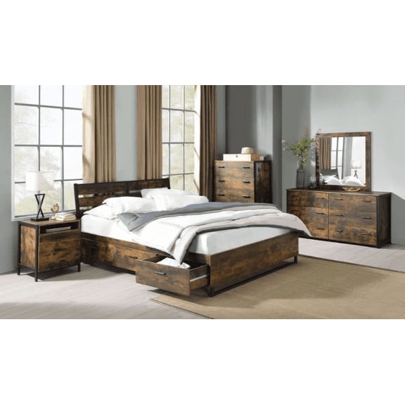 HMYG King Bed with Storage, Rustic Oak Black Finish