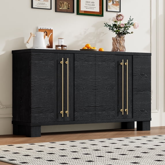 HMYG Sideboard Buffet Cabinet with Storage,Wood Sideboard with Adjustable Shelves and Gold Handles for Kitchen,Dining Room and Living Room (Black)