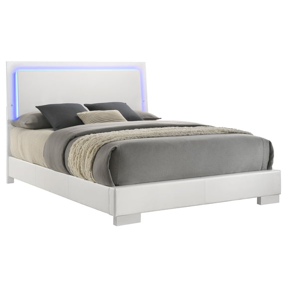 HMYG Queen Panel Bed with LED Lights, White High Gloss
