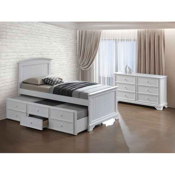 HMYG Twin Transitional Bunk Bed with Trundle, 3 Drawers and Mortise Tenon Joint, White