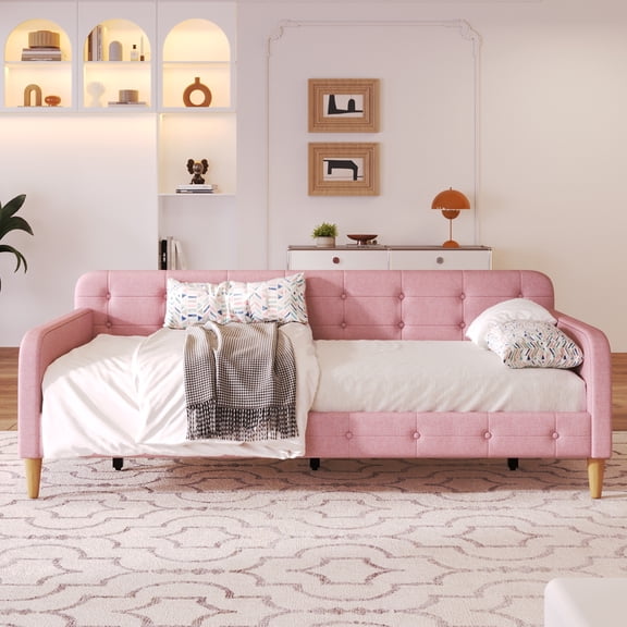 HMYG Twin Upholstered Daybed with 4 Support Legs, Rubine