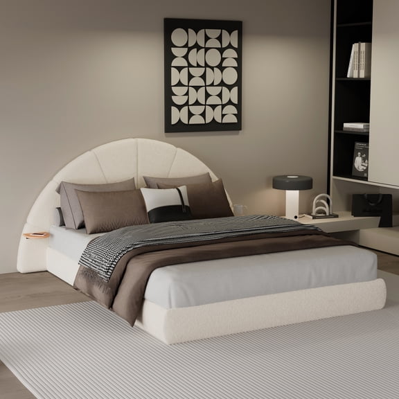 HMYG Queen Arched Bed with Small Table, Beige
