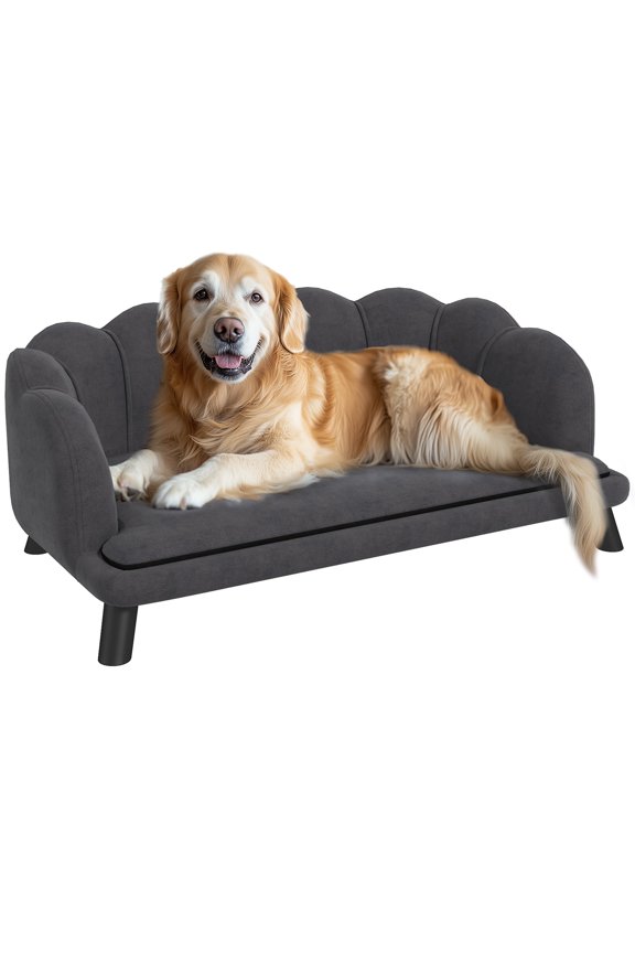 Velvet Large Dog Couch,Foam Cushioning,Soft Cute Dog Bed,Pearl Design,Dog Sofa,Big Medium Dogs,Charcoal Gray