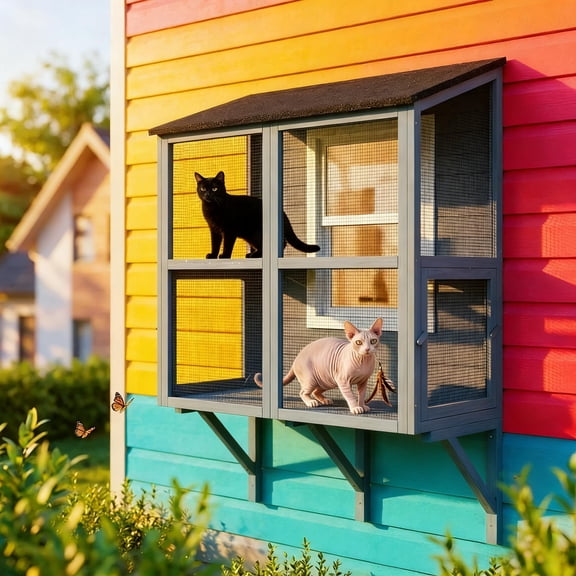 HMYG Window Box Cat House,Cat Enclosure,Outdoor Catio