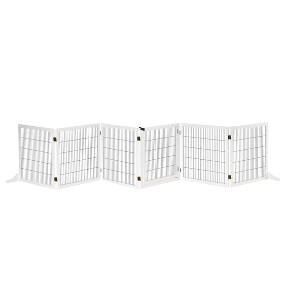 HMYG Wooden Dog Gate,170" Freestanding Pet Gate,6-Panel Foldable Dog Safety Barrier with 2 Support Feet for House Doorway Stairs,Small and Medium Dogs,White