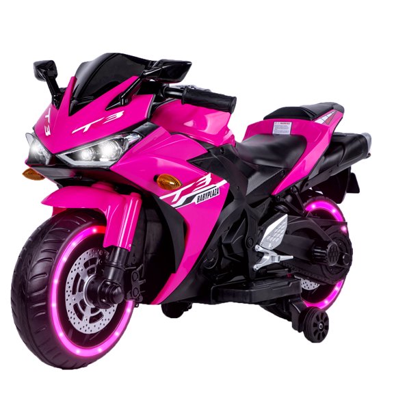HMYG 12V Electric Motorcycle with Training Wheels and Lighting Wheels, Ages 3-6