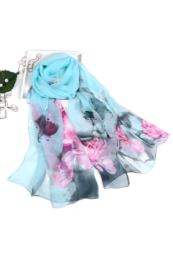 Chiffon Scarf For Women Floral Silk-Like Lightweight Beach Wrap Shawl for Women, Summer Spring Evening Dress Cover Up, Gift Idea Green One Size