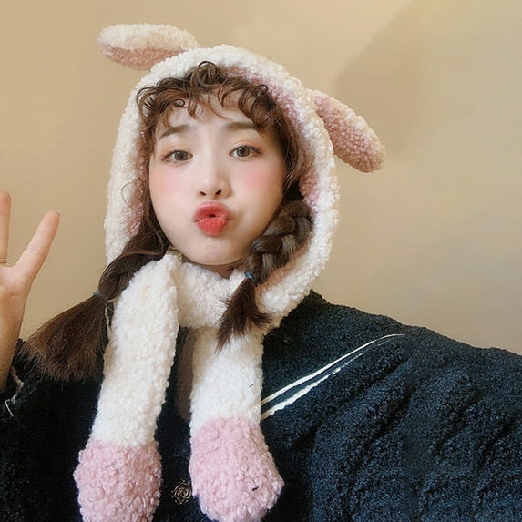 HMZZL Warm Dinosaur Hat With Plush Moving Ears Jumping Up Beating Funny Cap For Women Dress Up Cos-play Party Wool Pink