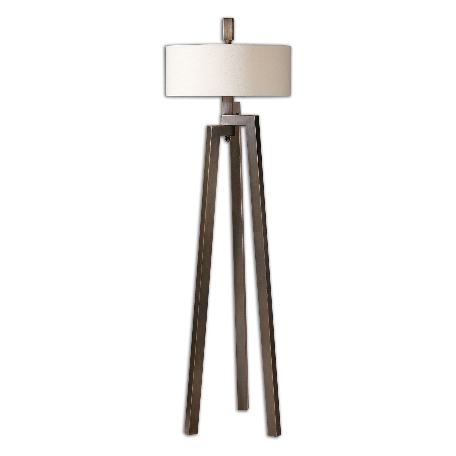 Mondovi Bronze Tripod Floor Lamp with White Linen Shade