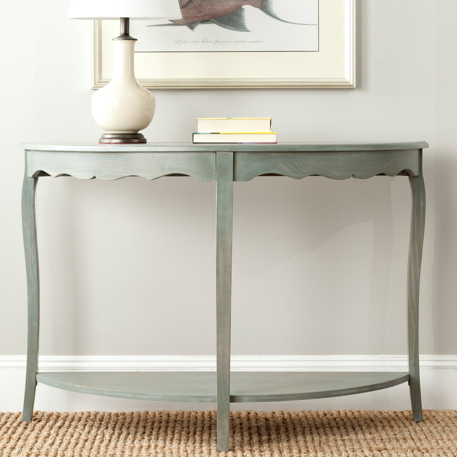 White Wood Demilune Console Table with Storage
