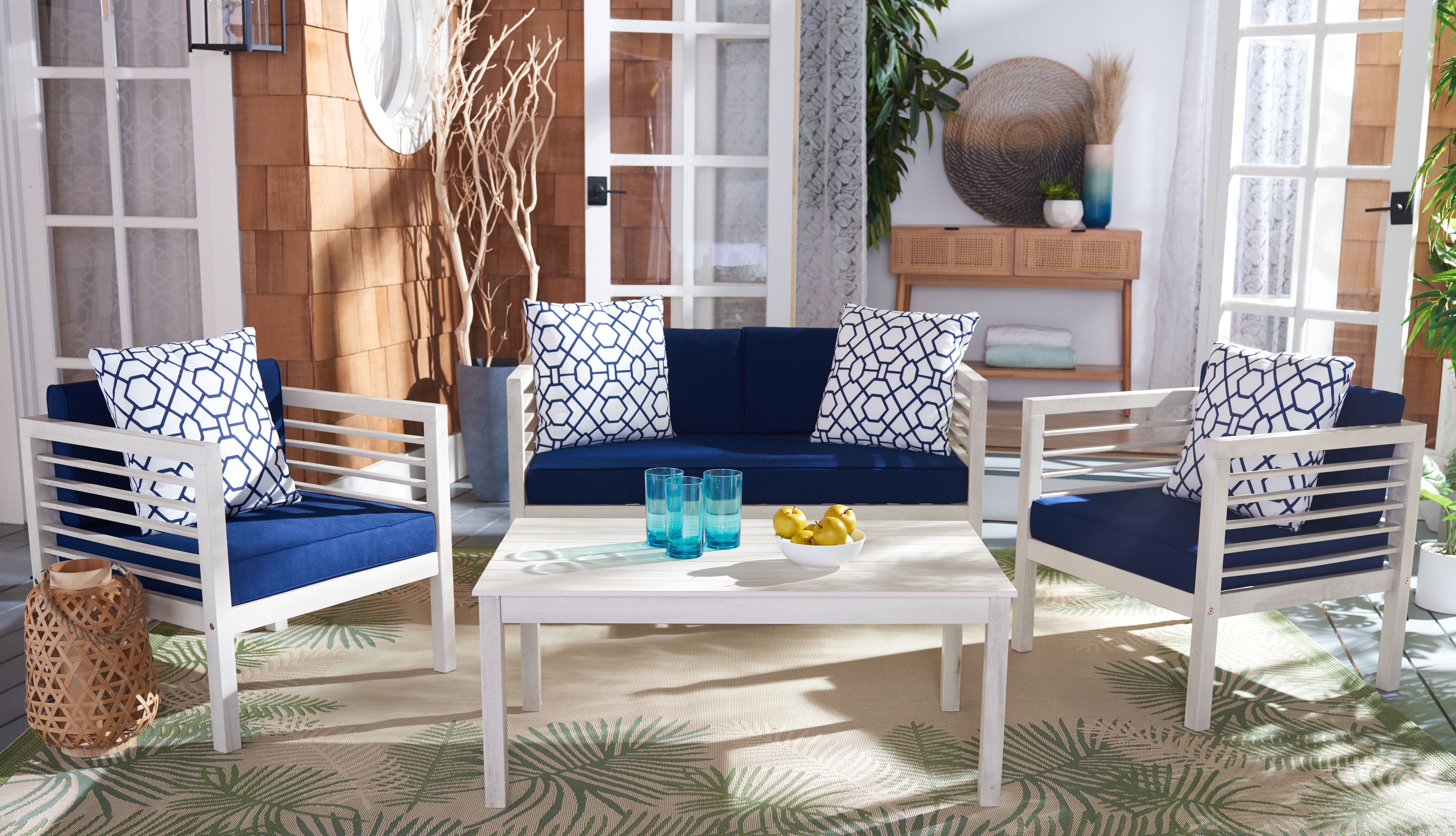 Barcelona Breeze 6-Person Transitional Outdoor Conversation Set, Blue and White