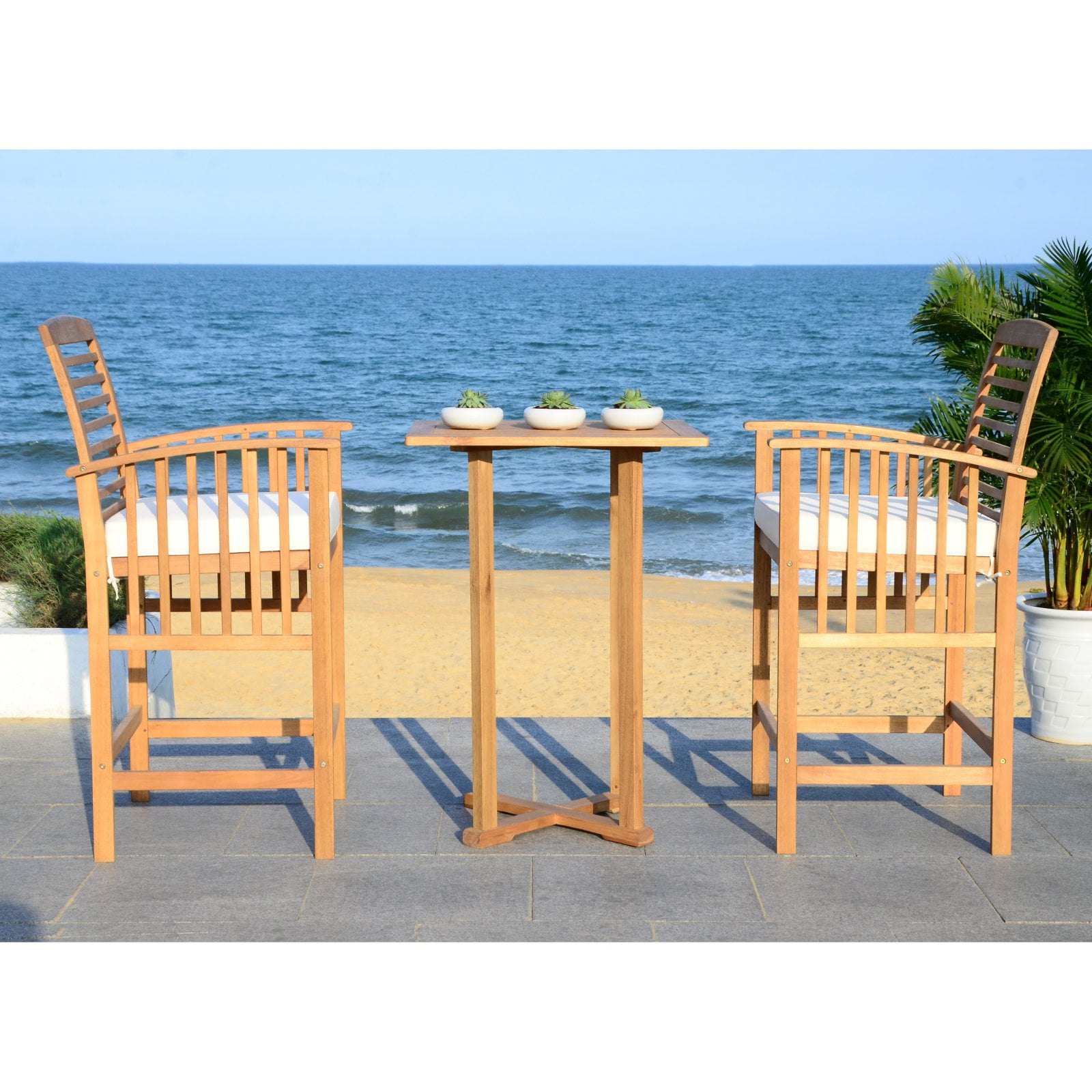 Sunset Terrace Chic Black Eucalyptus 3-Piece Bar Height Bistro Set