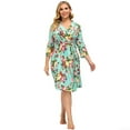 thumbnail image 1 of HN Women Plus Size Surplice V-Neck Sleep Robe Floral-Print Loungewear 3/4 Sleeve Bath Robe, 1 of 8