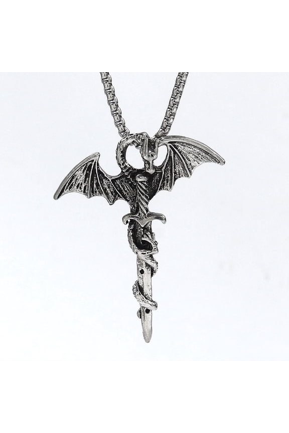 HN022:Hip-Hop Style Necklace,Winged Dragon Sword Necklace for Women And Men