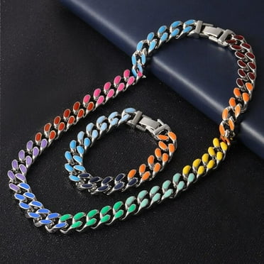 HN079:Hip-Hop Style Necklace,Colorful Rainbow Cuba Chain Necklace And Bracelets For Women And Men