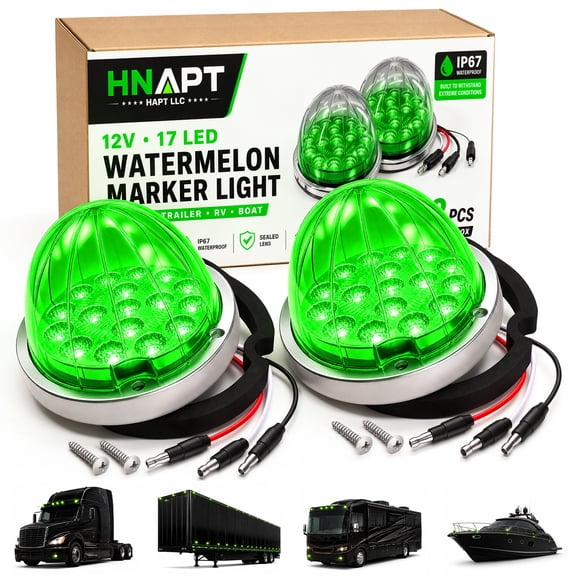 HNAPT 17 LED Watermelon Marker Light, Green, 12V IP67, Truck Trailer RV, 2 Pack