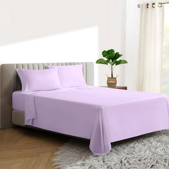 HNB Store 1000 TC Egyptian Cotton Short King Bed Sheet Set Include's - 21" inch Deep Fitted Sheet | 1 Flat Sheet | 2 Pillowcases | Lilac