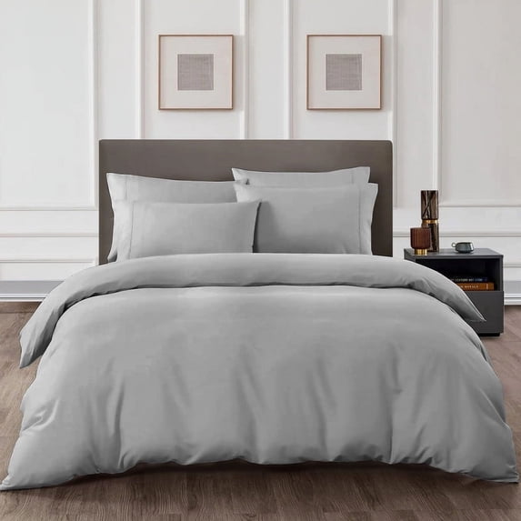 HNB Store 3pc Duvet Cover Set | 1000 TC Egyptian Cotton | Full/Queen Size Duvet Cover with 2 Pillowcases | Light Grey Solid