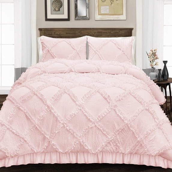 HNB Store 3pc Duvet Cover Set | 1000 TC Egyptian Cotton | Super King Plus Size Duvet Cover with 2 Pillowcases | Blush | Diamond Ruffle