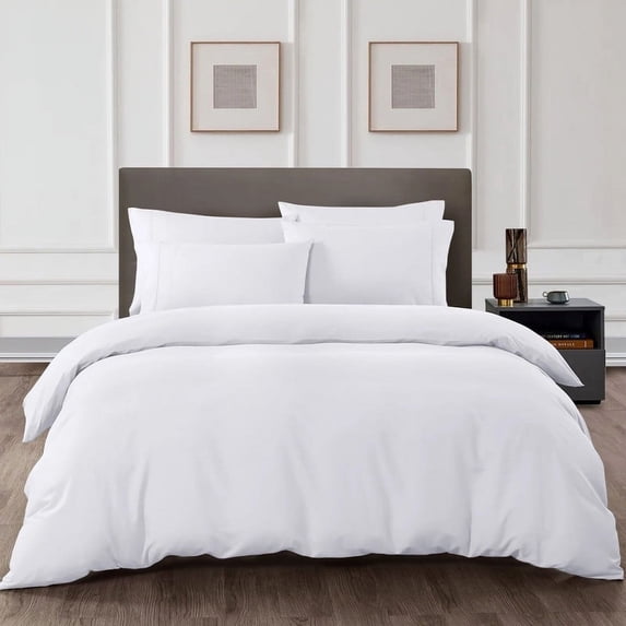 HNB Store 3pc Duvet Cover Set | 600 TC Egyptian Cotton | Alaskan King Size Duvet Cover with 2 Pillowcases | White | Solid