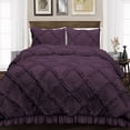 thumbnail image 1 of HNB Store 3pc Duvet Cover Set | 600 TC Egyptian Cotton | Super King Size Duvet Cover with 2 Pillowcases | Plum | Diamond Ruffle, 1 of 7