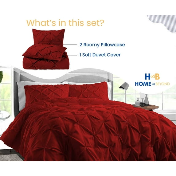 HNB Store 3pc Duvet Cover Set | Microfiber Made | Oversized King Size Duvet Cover with 2 Pillowcases | Burgundy | Pinch