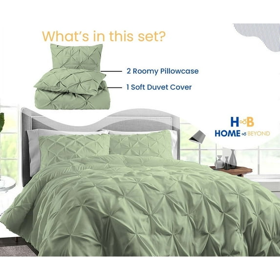 HNB Store 3pc Duvet Cover Set | Microfiber Made | Oversized Queen Size Duvet Cover with 2 Pillowcases | Moss | Pinch
