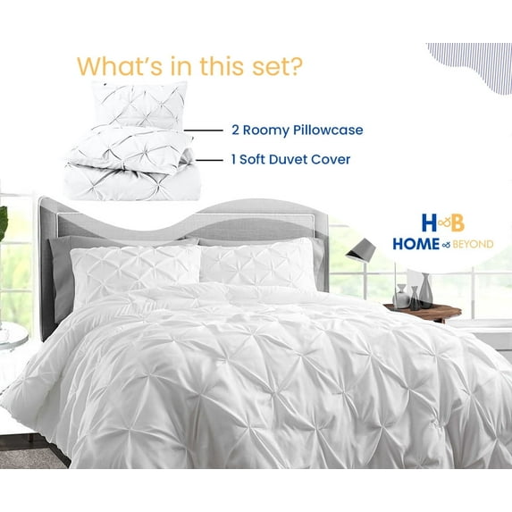 HNB Store 3pc Duvet Cover Set | Microfiber Made | Super King Plus Size Duvet Cover with 2 Pillowcases | White | Pinch