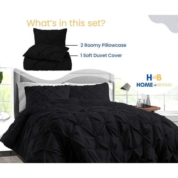 HNB Store 3pc Duvet Cover Set | Microfiber Made | Super King Size Duvet Cover with 2 Pillowcases | Black | Pinch