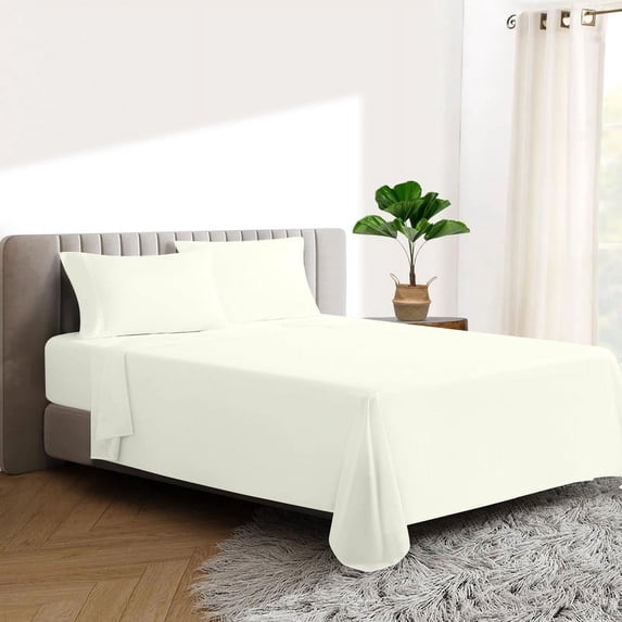 HNB Store 600 TC Egyptian Cotton Full XL Bed Sheet Set Include's - 15" inch Deep Fitted Sheet | 1 Flat Sheet | 2 Pillowcases | Ivory Solid