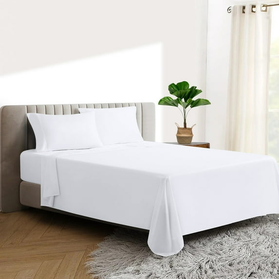HNB Store 600 TC Egyptian Cotton Twin Bed Sheet Set Include's - 24" inch Deep Fitted Sheet | 1 Flat Sheet | 2 Pillowcases | White Solid