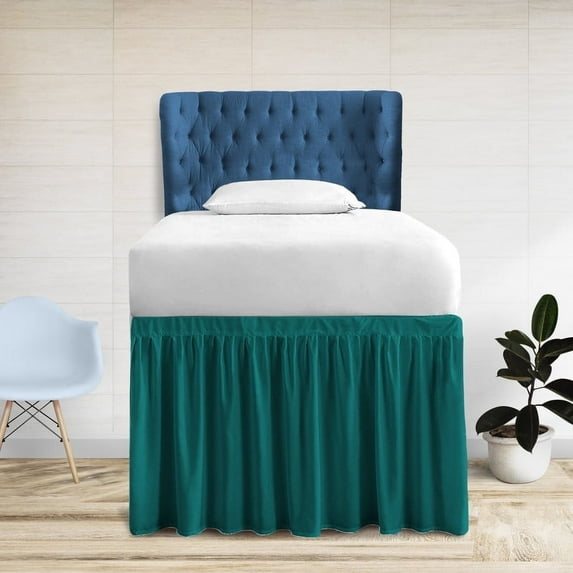 HNB Store Microfiber FullXL 36" inch Drop Length Ruffled Dorm Bedskirt | Teal