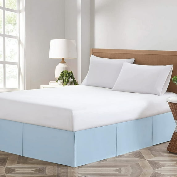 HNB Store Magic Bed Skirt 10" inch Drop Pleated Microfiber BedSkirts (Queen-Light Blue)