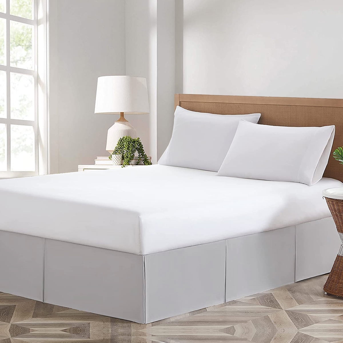 Dee s Collection Magic Bed Skirt 16 Inch Drop Length 100 Microfiber Fabric Pleated Split Corners Queen Light Gray Walmart