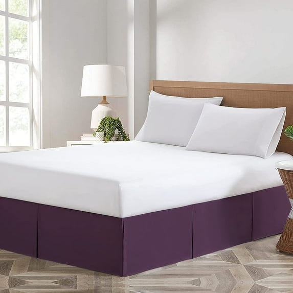 HNB Store Magic Bed Skirt 14" inch Drop Pleated Microfiber BedSkirts (Twin XL-Plum)