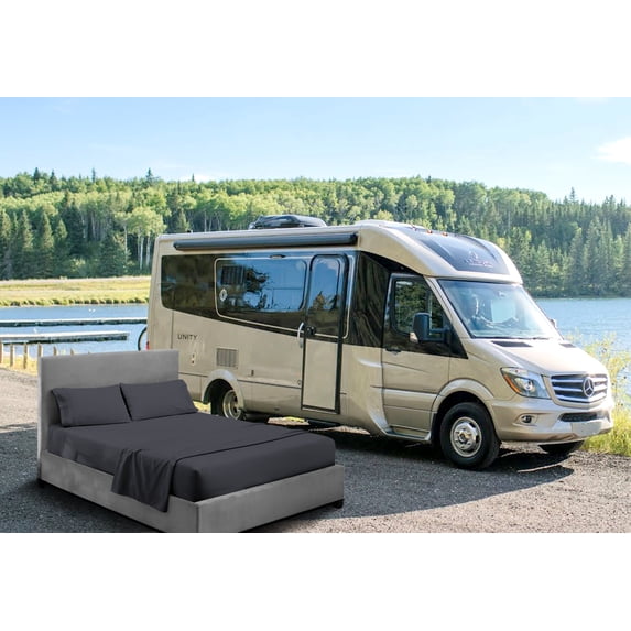 HNB Store RV Sheet Set Bunk 28X75" Cot Bed 600 TC Egyptian Cotton Solid Camper 12" Deep Pocket Dark Grey