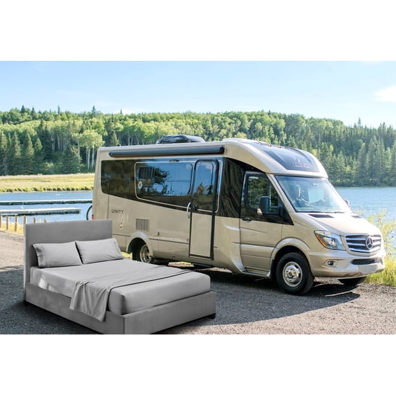 HNB Store RV Sheet Set Bunk 30X76" Cot Bed 600 TC Egyptian Cotton Solid Camper 8" Deep Pocket Light Grey
