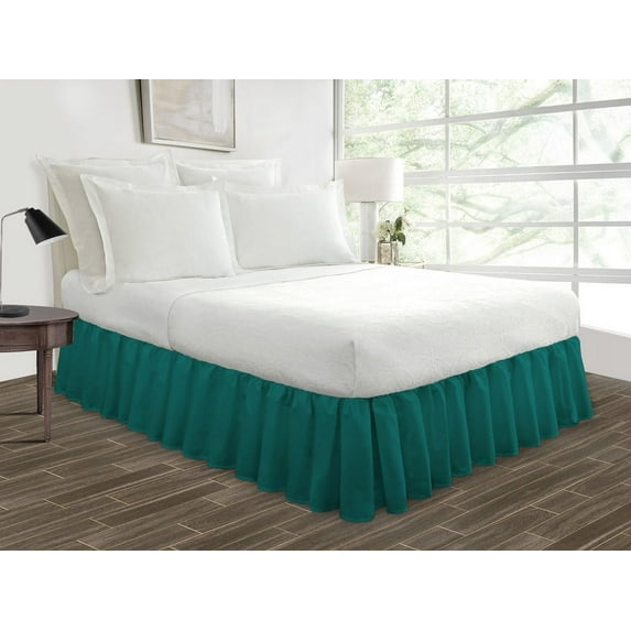 HNB Store Ruffled Bed Skirt Easy Fit 11" inch Drop | Microfiber Made | Olympic Queen | Teal