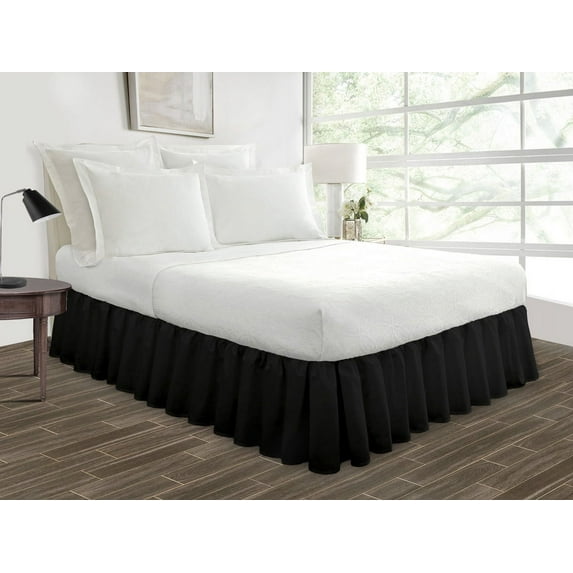 HNB Store Ruffled Bed Skirt Easy Fit 12" in Drop | Microfiber | Olympic Queen Size Bedskirt | Black