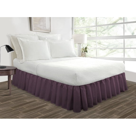 HNB Store Ruffled Bed Skirt Easy Fit 12" inch Drop | Microfiber Made | Twin XL Size Bedskirt | Plum