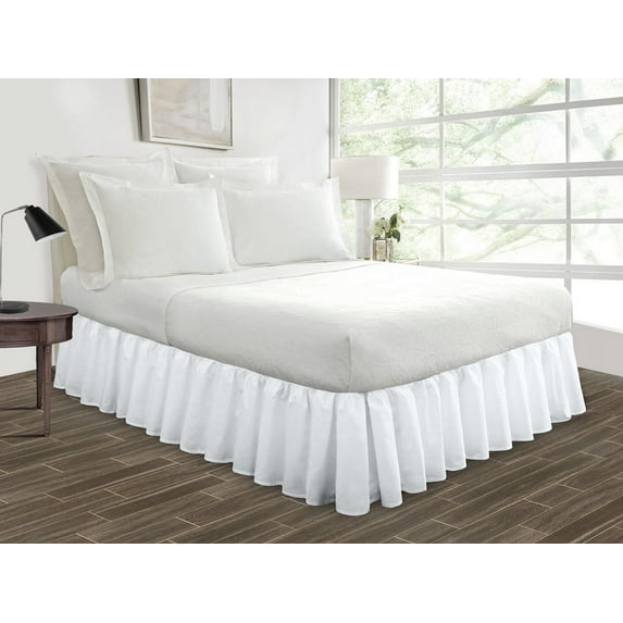 HNB Store Ruffled Bed Skirt Easy Fit 14" in Drop | Microfiber | Full Size Bedskirt | White