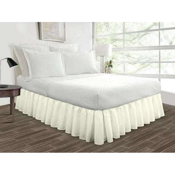 HNB Store Ruffled Bed Skirt Easy Fit 14" inch Drop | Microfiber Made | Short Queen | Ivory