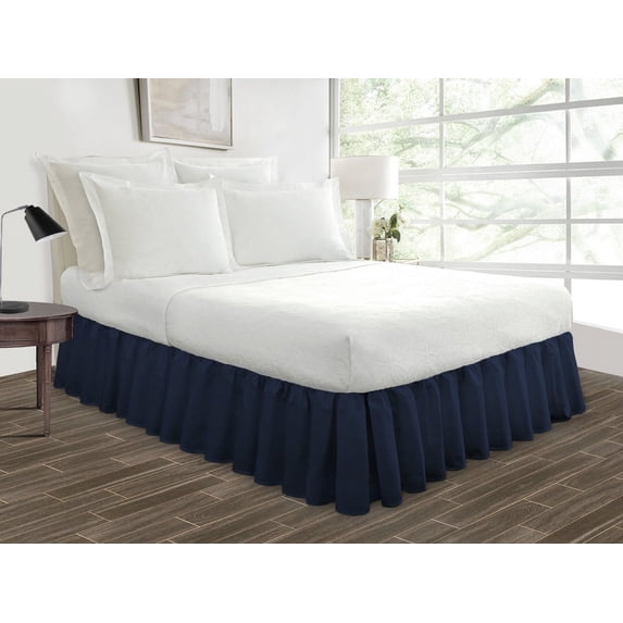 HNB Store Ruffled Bed Skirt Easy Fit 16" inch Drop | Microfiber Made | Olympic Queen | Navy Blue